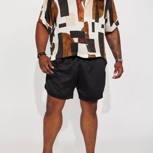 Abstract Print Shirt and Black Shorts and Brown shorts